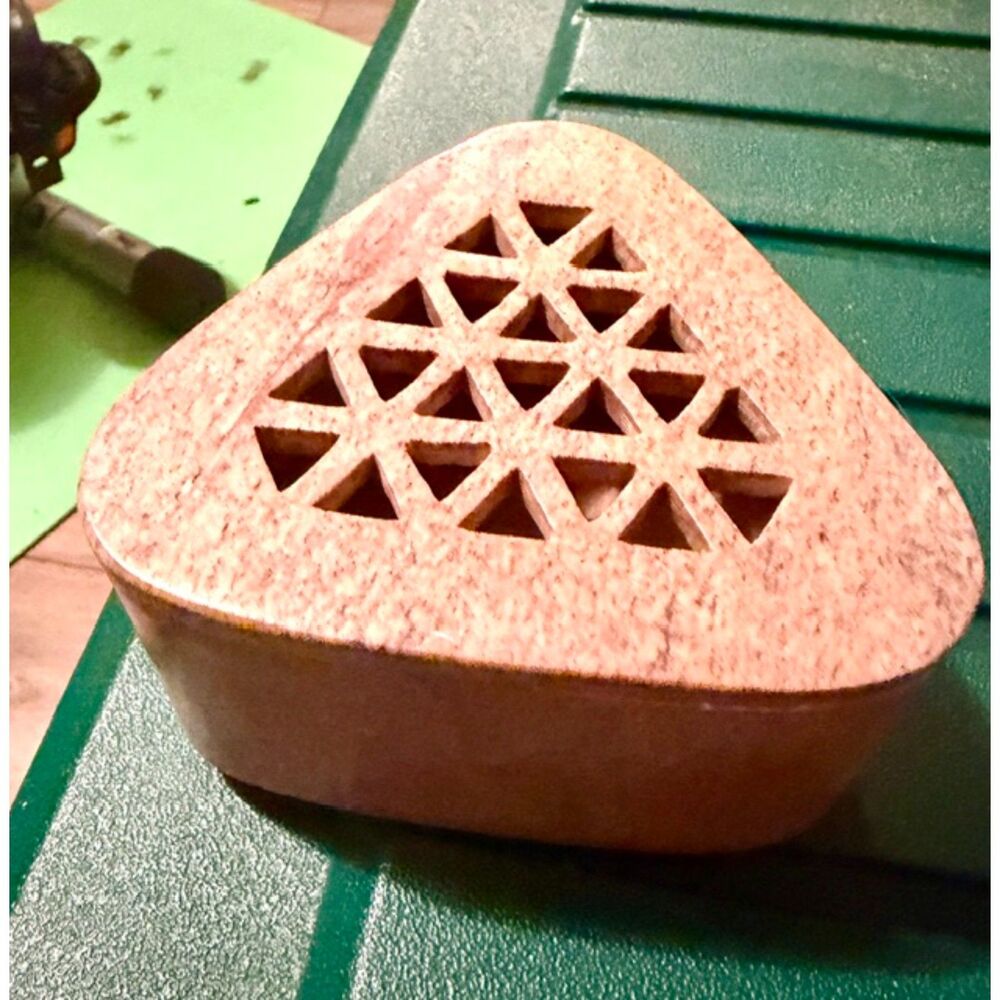 Hand-carved Soapstone Triangular Trinket Box 4.75"